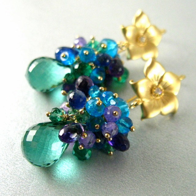 Green Amethyst Cluster Earrings