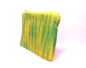 Small Zipper Pouch Small Wallet Small Change Purse  Green, Yellow, Gold Metallic Plaid