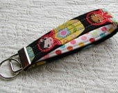 Keyfob Wristlet Fabric Keychain... Matryoshka Dolls in Black