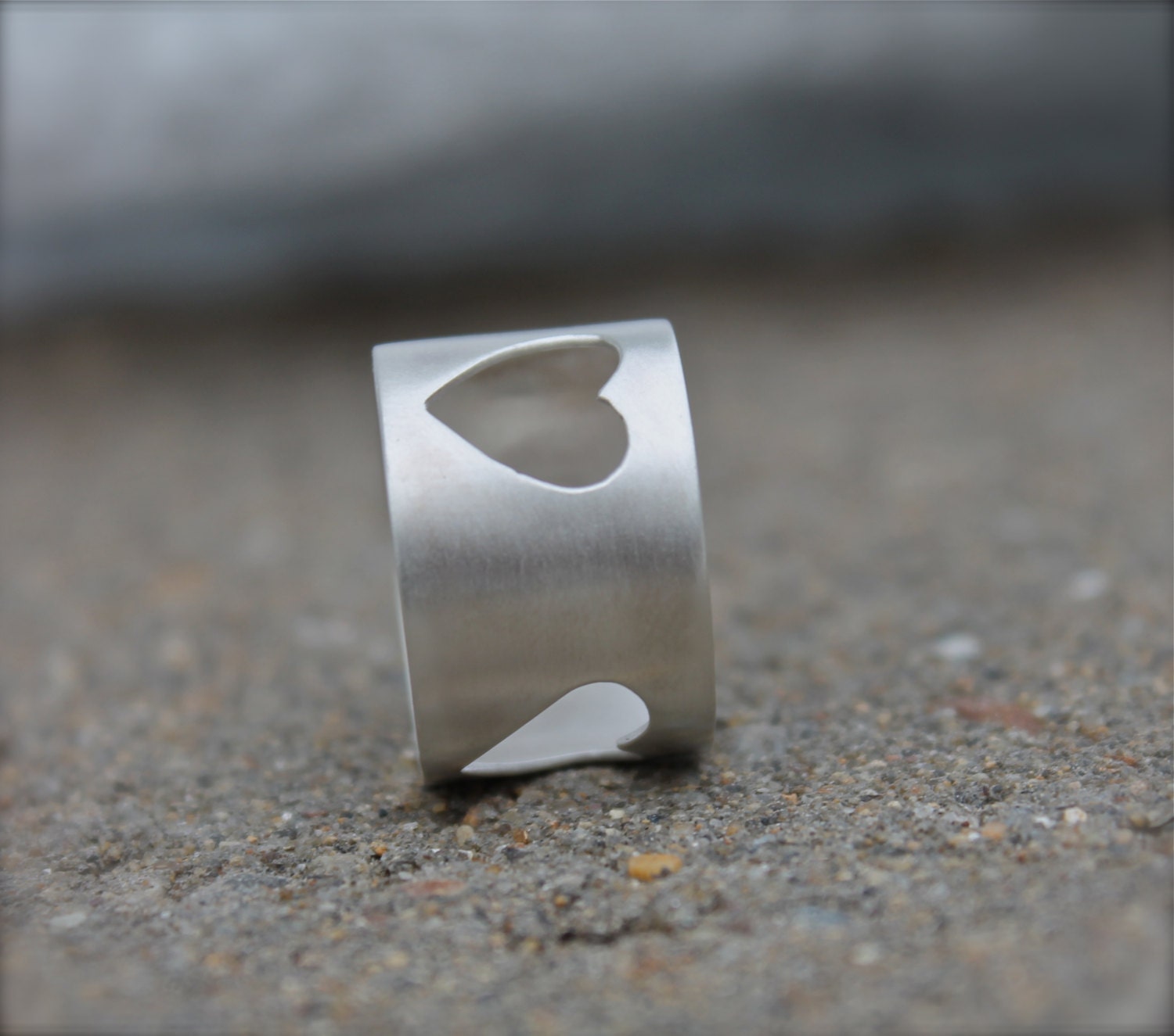 Heart Ring. Sterling Silver Cigar Band. Wide Minimalist. Cut Out Hearts Design All Around. Love ring. sterling silver hearts.