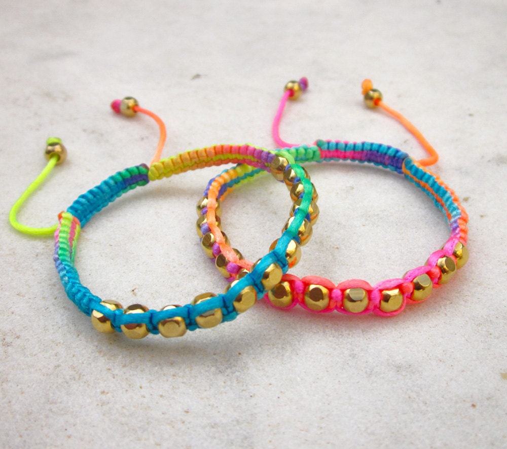 Rainbow friendship bracelet SET neon bracelets macrame gold beads stack bracelet beaded