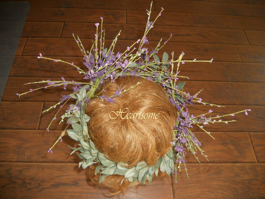 Fairy crown woodland head wreath sage green purple spike OOAK one of a kind
