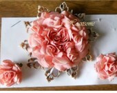 Vintage brooch earrings set fish scale jewelry sliced sea shells salmon color rose