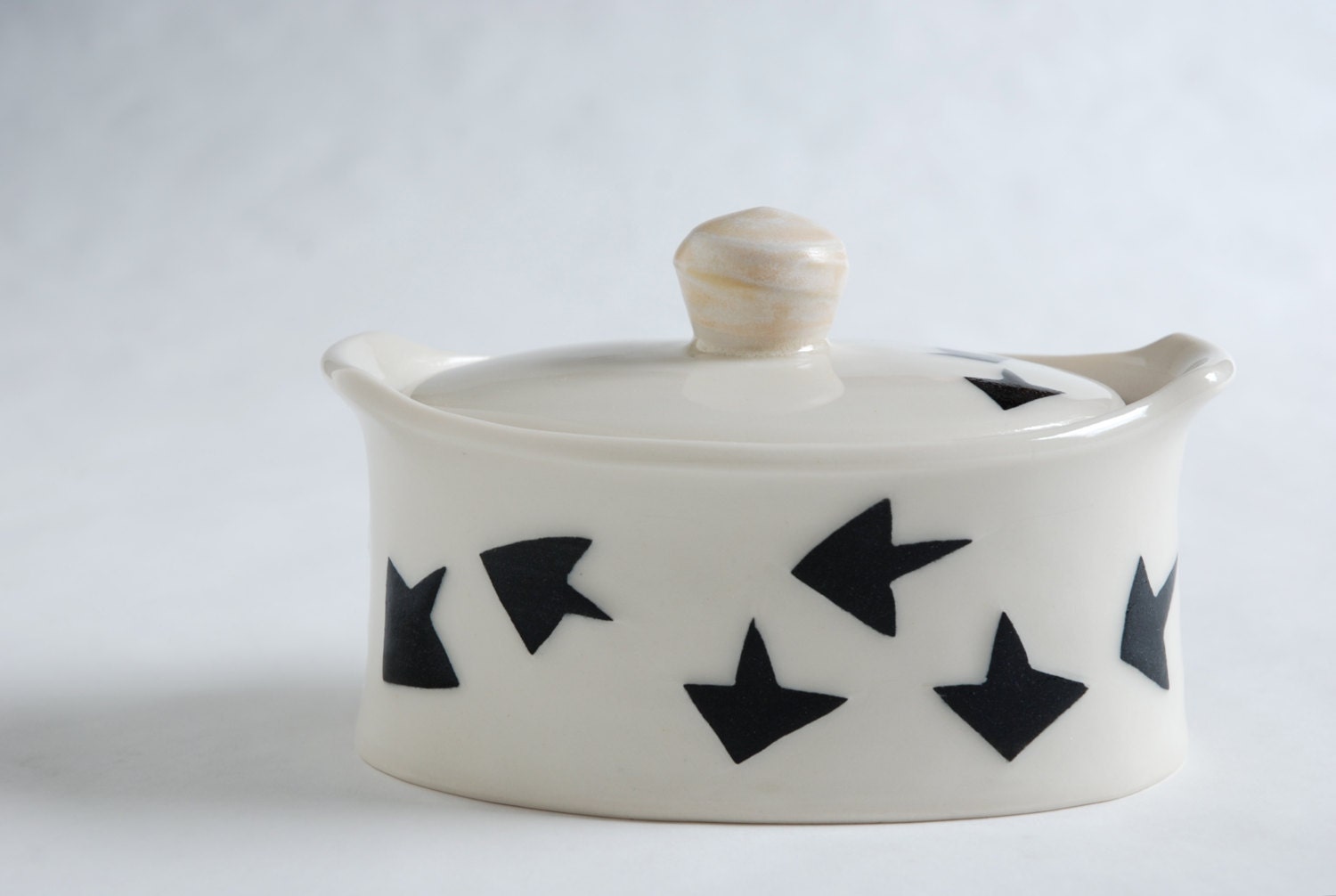 Butter Dish, Turquoise, Black and White, Porcelain, Handmade