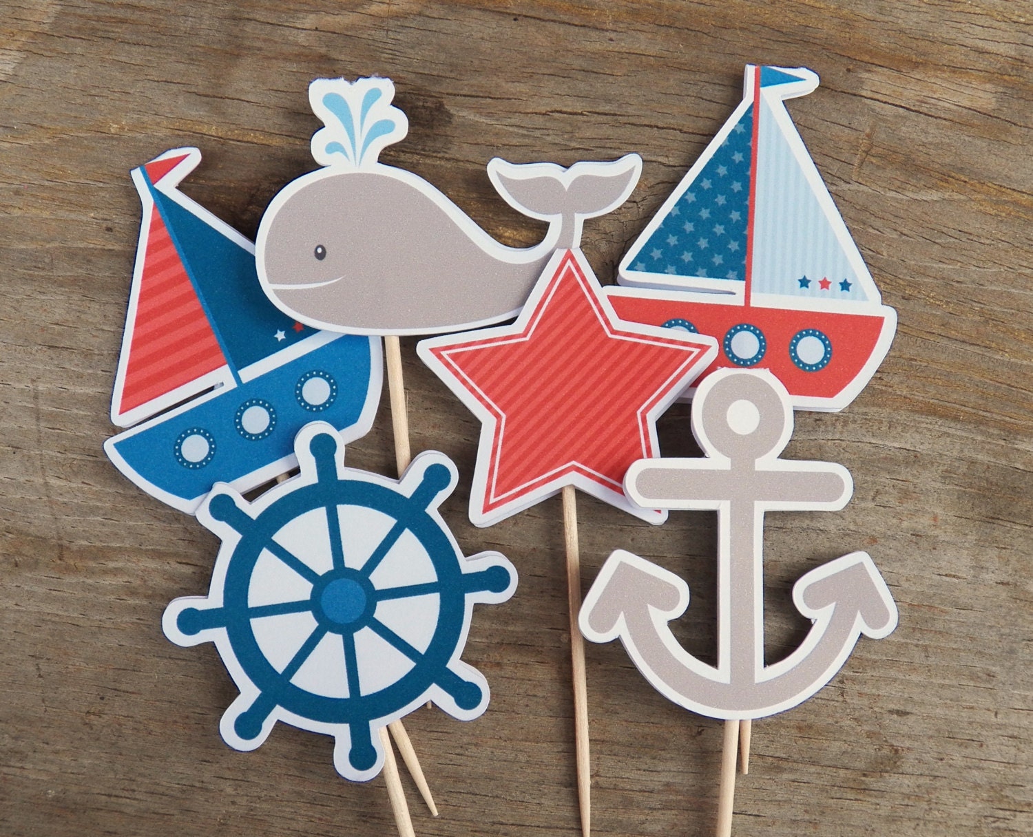 Nautical Birthday Party - Set of 48 Nautical Cupcake Toppers by The Birthday House