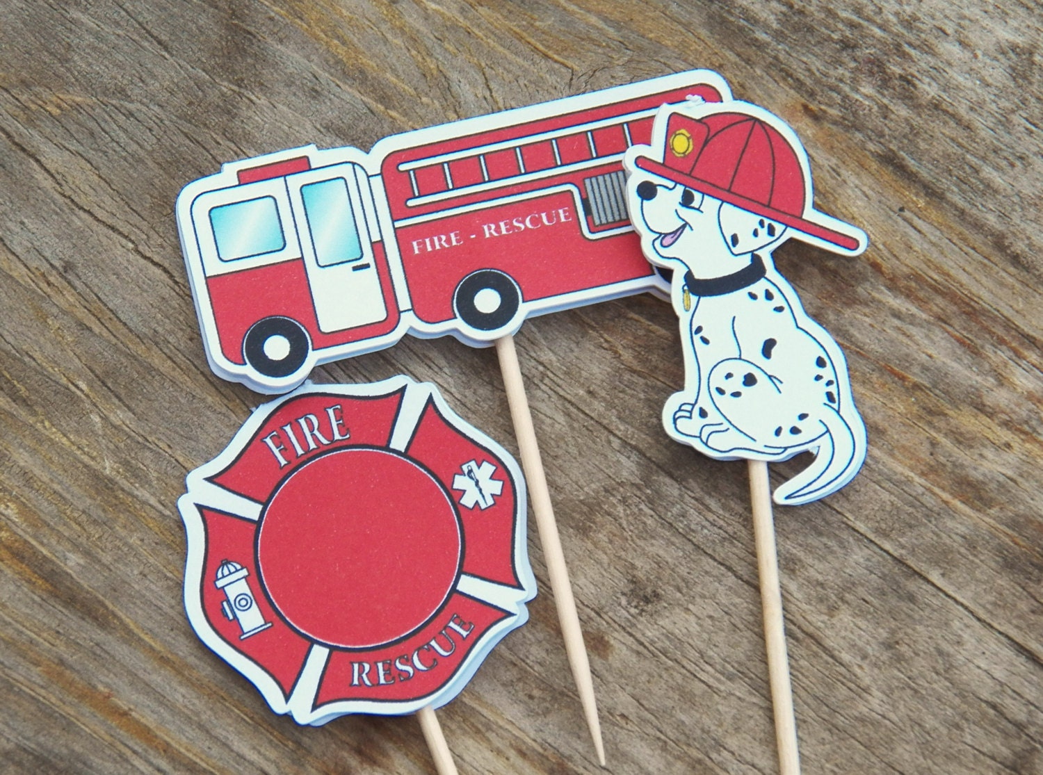 Fire Truck Party - Set of 12 Assorted Fire House Cupcake Toppers by The Birthday House Il_170x135