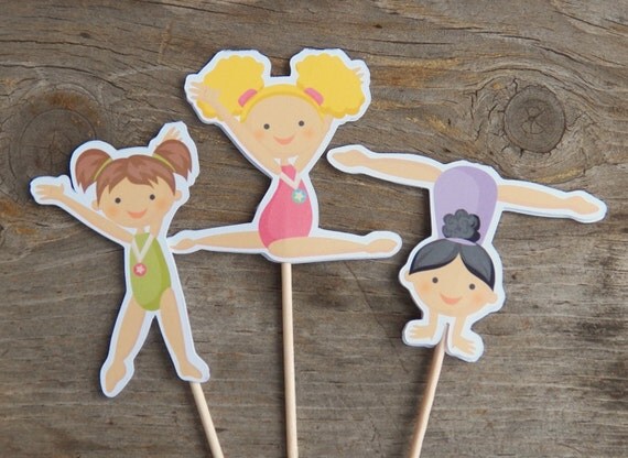 Gymnastics Party - Set of 36 Assorted Gymnast Cupcake Toppers by The Birthday House Il_570xn