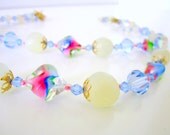 Vintage crystal necklace double strand art glass blue
