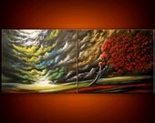 art painting abstract original tornado painting surreal retro mid century silhouette tree wall decor Original Painting tree painting 56 x 22