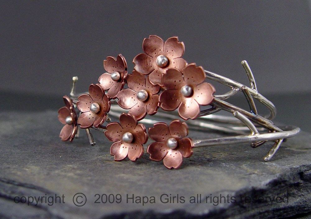 Cherry Blossom Flower Branch Cuff, 1 Sakura bracelet, Gifts For Mom, Spring Wedding Jewelry, Plum Blossom, Wedding Jewelry,