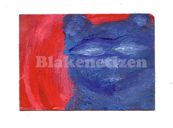 Blue Cat Original Oil ACEO Art Card