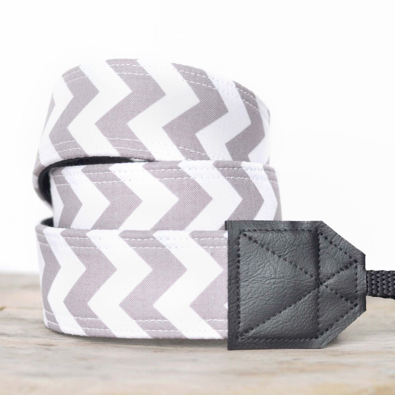 MADE TO ORDER - Camera Strap - Grey and White Chevron
