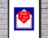 HELLO limited edition silkscreen print for Valentine's Day - Cobalt & Crimson