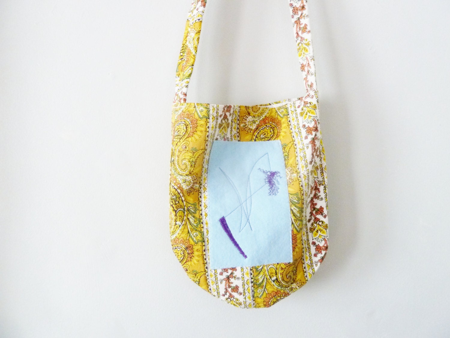 SALE .. the abstract mini in golden rod ... vintage print, eco-friendly cotton bag