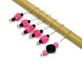 Knitting Stitch Markers Set, Beaded, Snag Free, Pink Cube, Black, Knitting Tool, Knitting Accessory