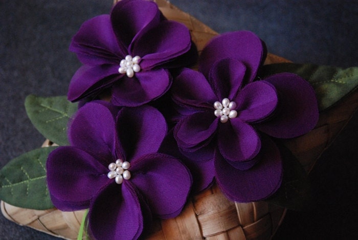 Wedding Ring Pillow - Banana Leaf Ring Bearer Pillow With Handmade Purple Flowers and Leaves -  Gabrielle