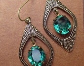 Memorial Day SALE 15% Off Art Deco Jewelry Great Gatsby Earrings Emerald Green May Birthstone Downton Abbey Jewellery Bridesmaid DECO DIVA