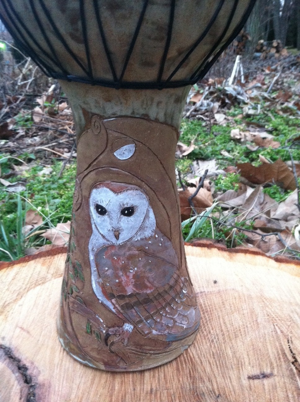 Song of the Night. New Moon Sale Hand made Doumbek drum with owl and moon.