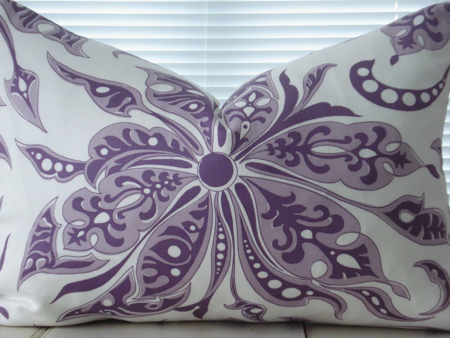 LAST ONE-14x20--Both Sides--Decorative Pillow Cover-Designer Fabric-Floral Pillow Purple Throw Pillow -Accent pillow Purple , Mauve,Ivory