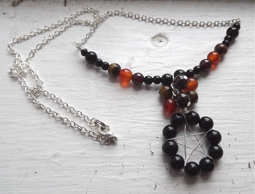 Black Onyx 'Fringed' Pentacle Necklace - 'Smoulder'