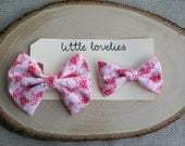 Sister Set - Two Fabric Bows in Pink Floral Print