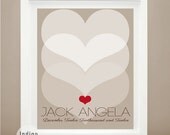 Custom Love Date Print, Summer Spring neutral red heart, Anniversary, Hearts Wedding Gift, romantic, 8X10 Personalized Wedding, Gift For him