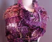 Dumpster Diva 'Rapunzel' Fringed Poncho or Shawl - Multitextural Fringed Purple, Gold, Tan, Black, Brown Fibers