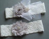 Wedding Garter Bridal Garter, Ivory Grey Lace modern accessories garder