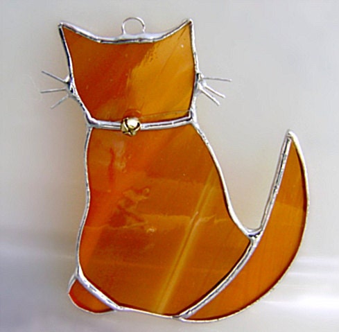 Cats Orange Kitten Tabby Stained Glass Suncatcher Easter Mothers Day Teacher Gift Housewarming Yule Solstice Birthday Fathers Day Gifts