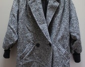 fabulous wool coat 1980s slouchy 2 button speckled charcoal black gray jacket
