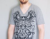 Jungle Junkie - mens tri-blend V-neck leopard jaguar t-shirt - by Bark Decor