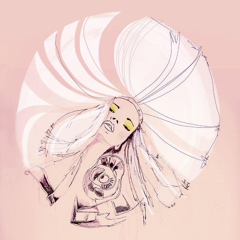 fashion illustration, pink, salmon, white, chic fashion art, pale