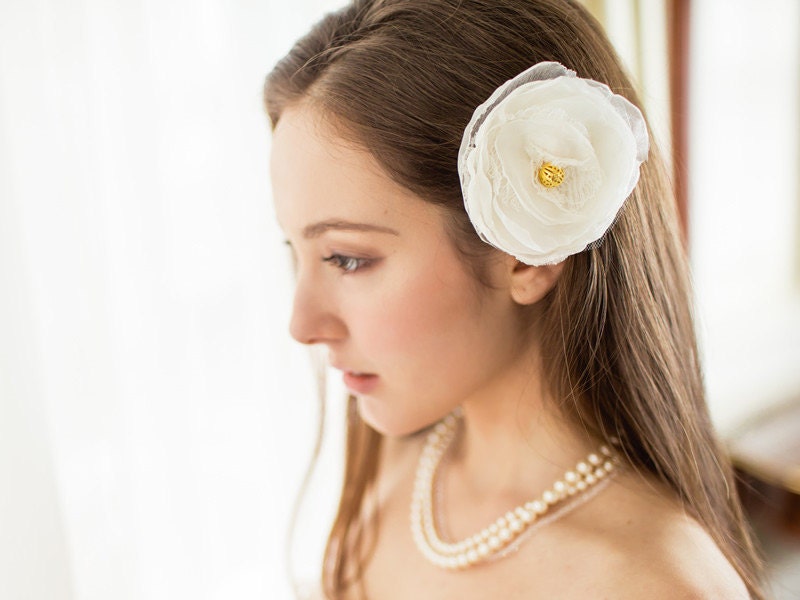 Ivory Wedding Hair Flower / Bridal Hair Accessory / Bridal Hair Clip (Mademoiselle Dahlia Hair Clip)