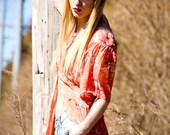 Vintage 90s FLORAL Maxi Dress Peach Prairie Boho Duster