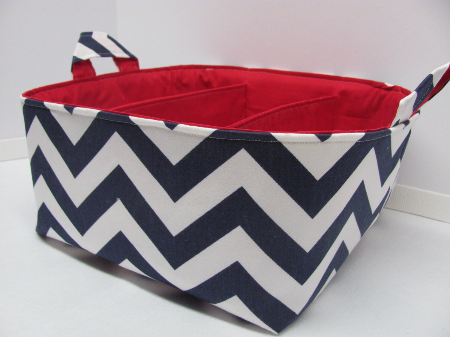 NEW Fabric Diaper Caddy - Fabric organizer storage bin basket - Navy Blue Zig Zag
