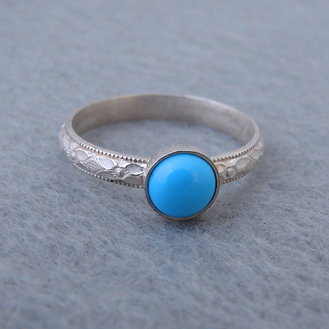 Sterling Silver  Turquoise Floral Patterned Stack Ring