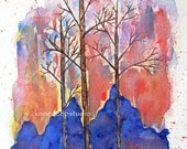 Colorful Trees print 8x10 fine art from original painting trees sunset nature woodland