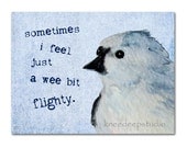 Flighty Bird art print 8x10 from original watercolor humorous blue titmouse wall decor