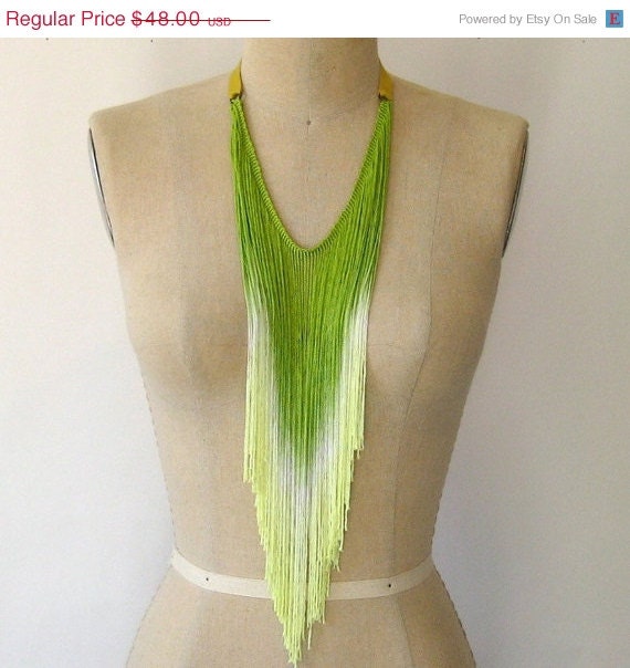 50% OFF SALE Celery Green Fringe Necklace