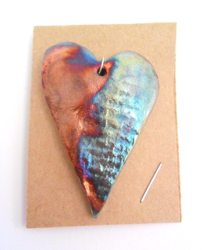 Domed Freeform Heart Pendant Finding in Raku Fired Clay