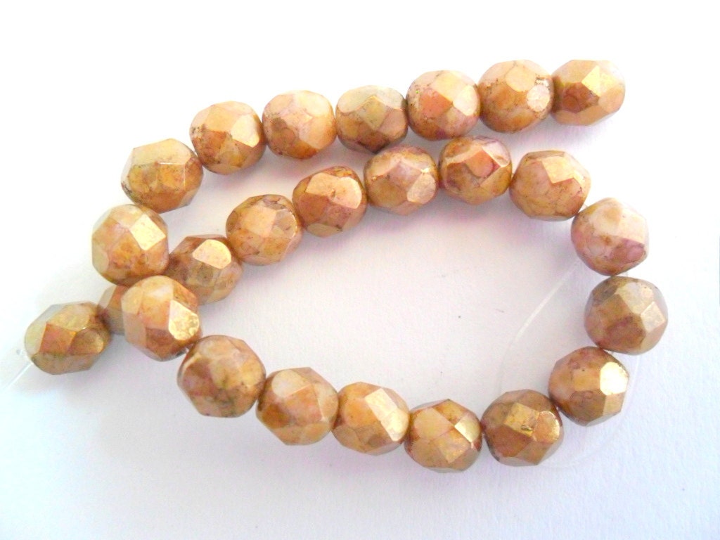 Luster Opaque Gold Smoky Topaz Czech Firepolish Glass 6mm Faceted Round Beads