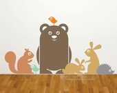 Animal wall decals Woodland Forest - set of 9 - bear rabbit bird hedgehog owl badger squirrel