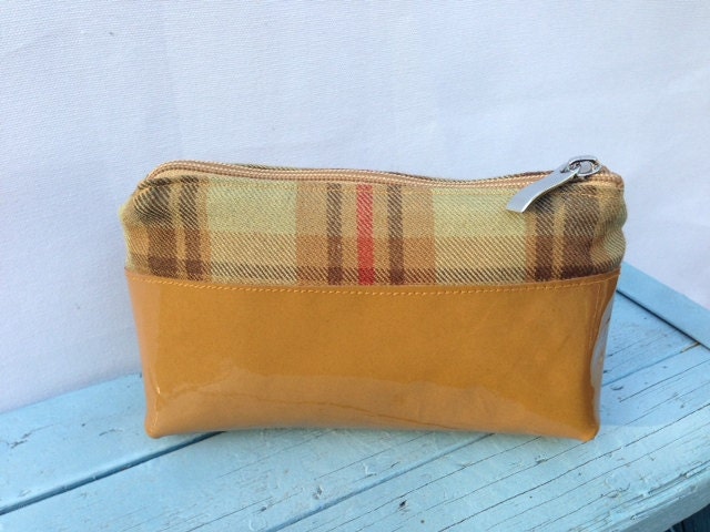 Patent Leather and Wool Plaid Clutch/Gadget/Cosmetic Case