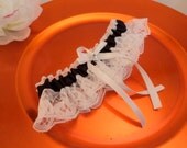 Lovely Vintage Style White Lace Garter with Vibrant Rhinestone Accents...shown in white/black/white