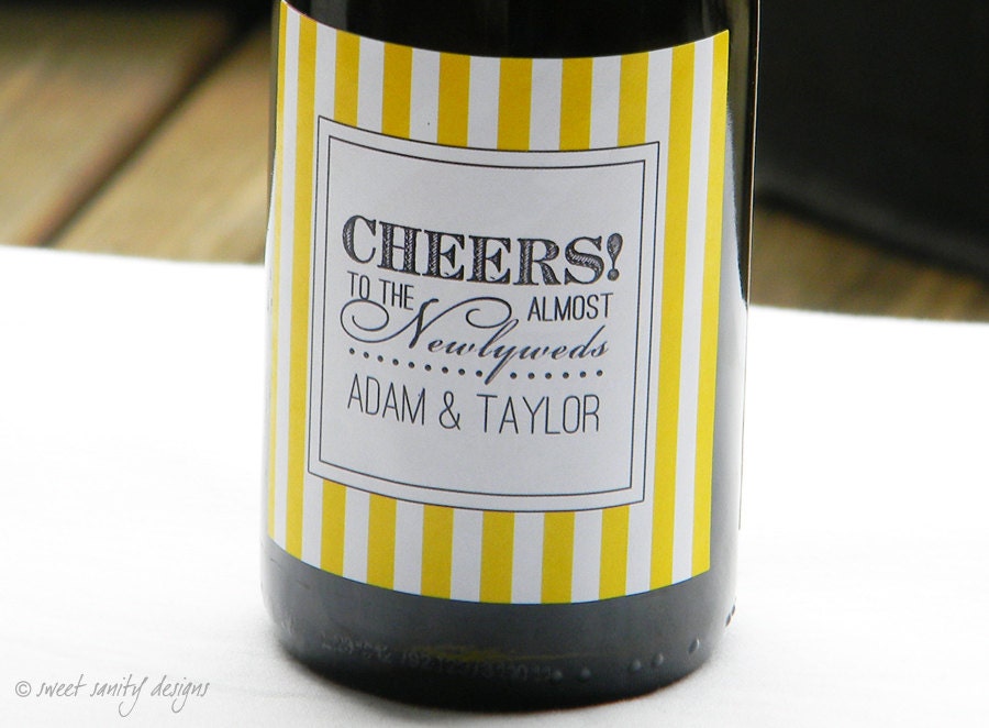 Set of Custom Wine Bottle Labels - Cheers to the Almost Newlyweds // Half Bottle Size