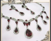 Designer Kramer of New York Red Rhinestone Necklace, Bracelet, Earrings- Wedding