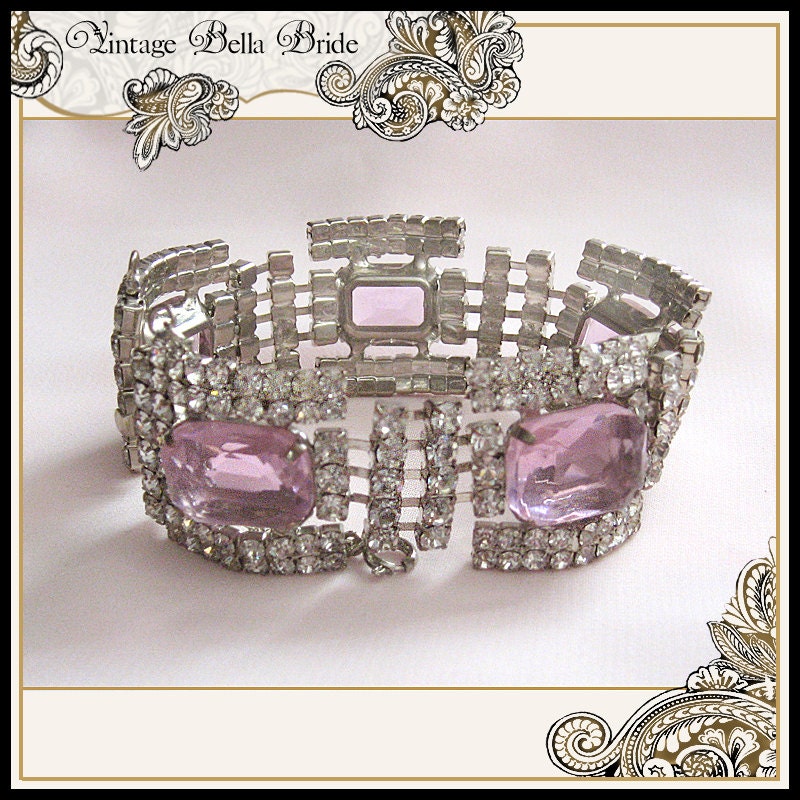 Juliana Panel Rhinestone Bracelet Pink and Clear Bridal Wedding