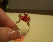 Red Lampwork Wire Wrapped Ring