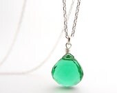 SALE 25% off Emerald Green Necklace spring fashion emerald  jewelry tiny briolette wire wrapped with sterling silver may birthstone