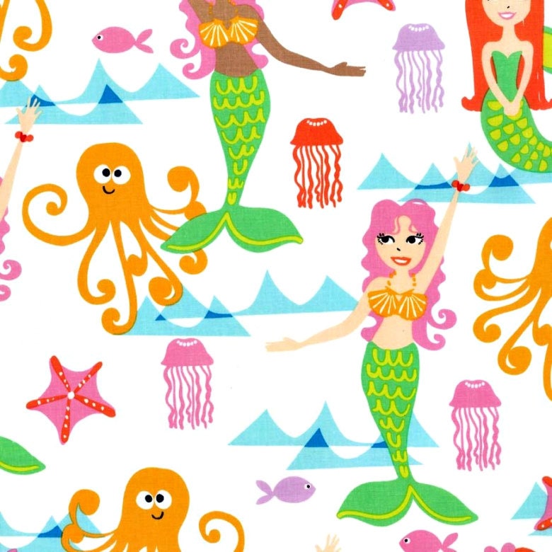 Michael Miller Swim With Us Mermaid Aqua1 yard Fabric